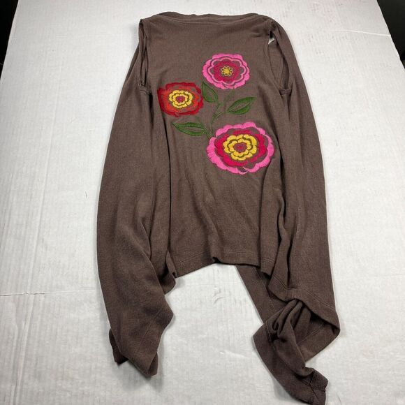 Ivy Jane Embroidered Vest Brown Floral Sleeveless Boho Hippie Sweater SMALL - Picture 9 of 11